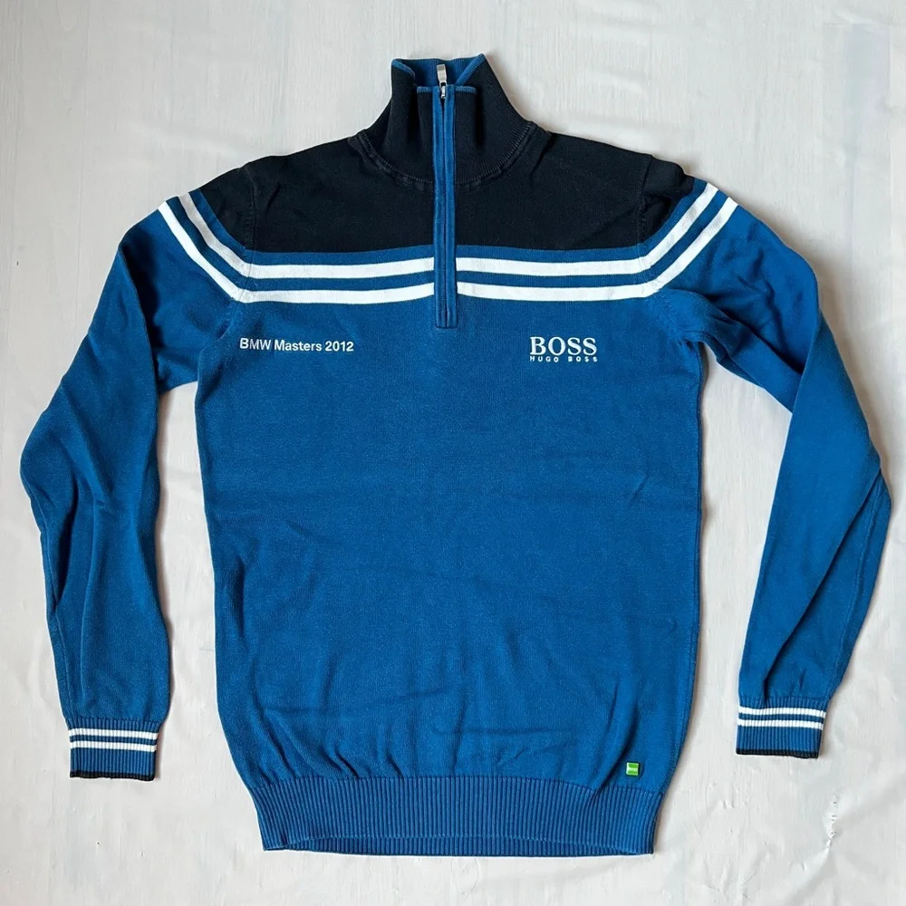 Hugo Boss Quarter Zip cotton Sweater BMW Masters 2012 Blue Black Size S unisex